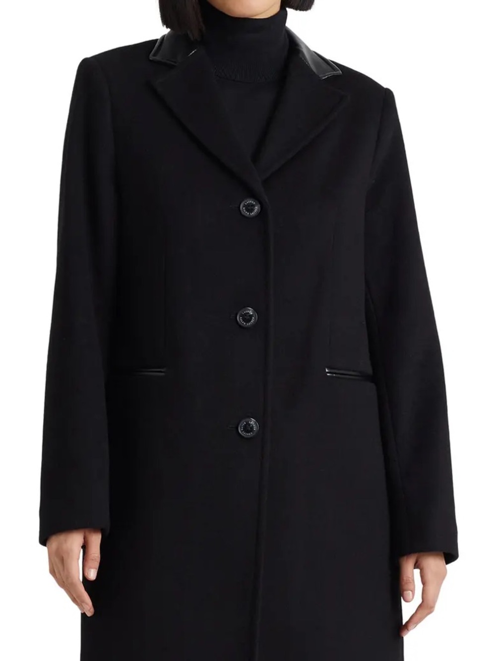 Lauren Ralph Lauren Faux Leather Collar Wool Coat